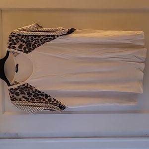 Heimish women's top with animal print sleeve
